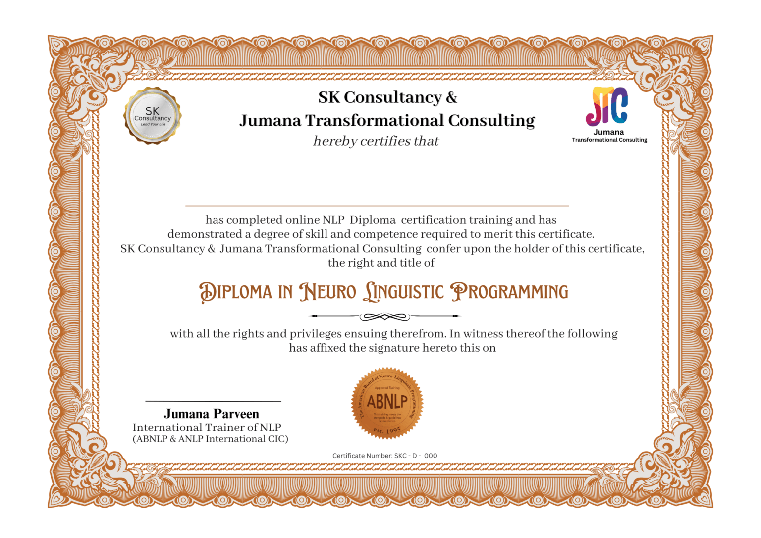 NLP Certificate Sample 1