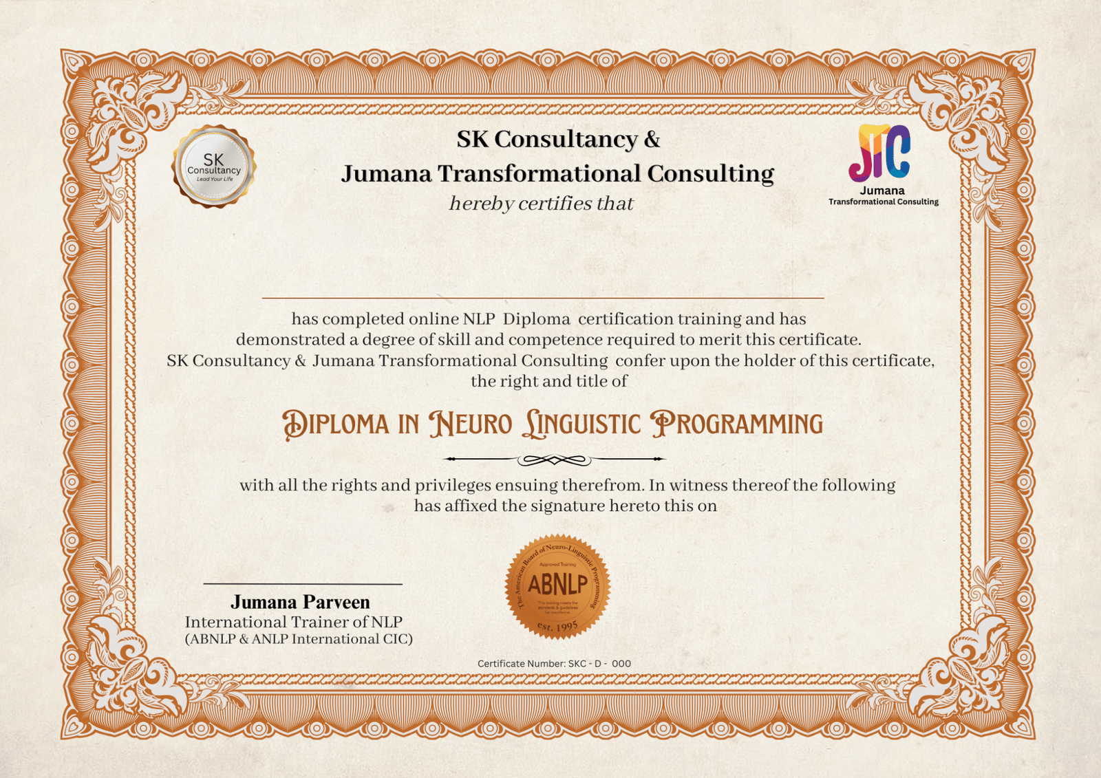 NLP Certificate Sample 2